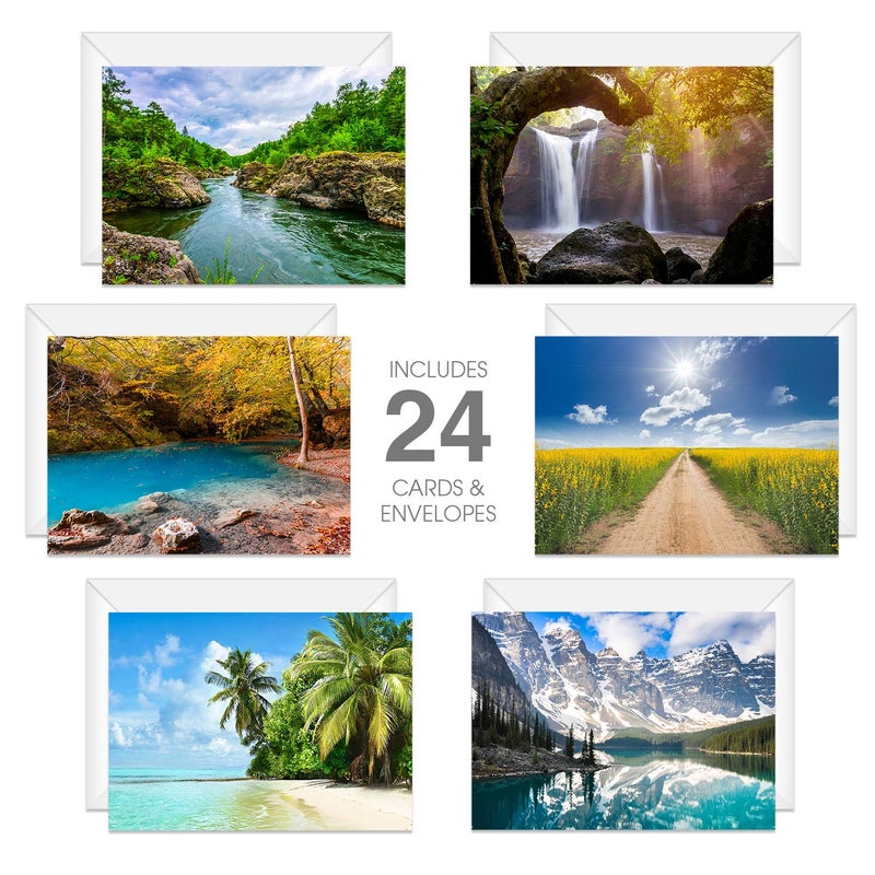 Canopy Street Beautiful Scenery Generic Note Card Pack / 24 Nature Greeting Cards With White Envelopes / 6 Breathtaking Outdoor Scenery Designs / 4 5/8" x 6 1/4" All Occasion Sympathy Cards - Image 2